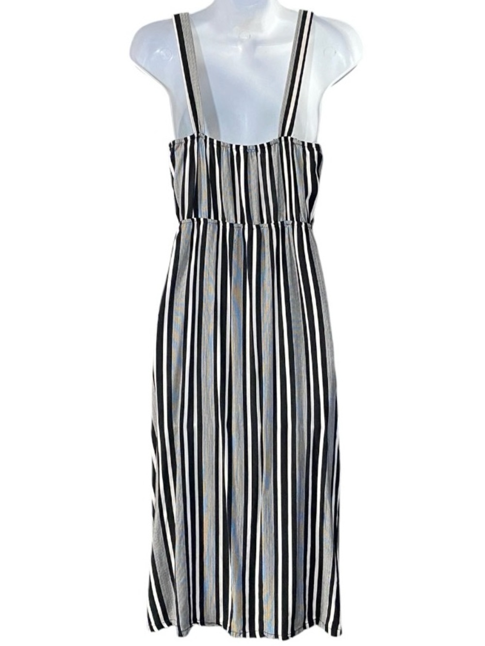 Xhilaration Black Striped Sundress Sz Small Button Front Nautical Coastal Resort - Picture 5 of 9